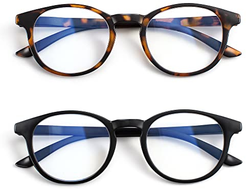 EYEGUARD Ultra Dünn 2er Pack Lesebrille Damen und Herren, Runde Leichte Blaulichtfilter Lesebrille mit Federscharnieren, Schildpatt/schwarz +1,50 Dioptrien