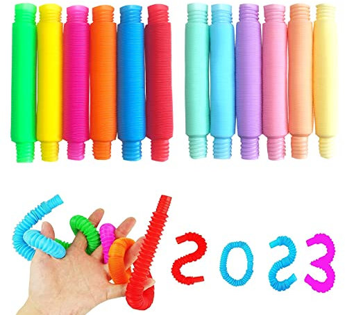 Pop Tubes Mini Jouets Sensoriels, 12 Pièces Jouets Sensoriels de Tuyau Extensible Multicolore Anti-Stress pour Enfants, Adultes, Personnes souffrant d’autisme, Soulager l'anxiété et Le Stress