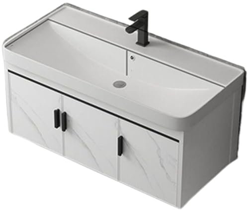CASEGO Wall-mounted Washbasin Deepening Ceramic Basin Surface Double Temperature Faucet Home Bathroom Washbasin Cabinet Combination (90CM)