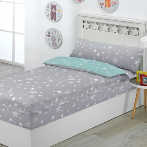 DHESTIA HOME Saco Nórdico con Cremallera Cama Infantil Estrellas Stars Relleno Incluido Color Gris Talla Cama 105