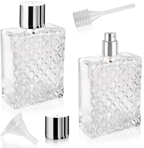 RNHDLY 2 Pezzi Vaporizzatore Profumo 100 ml Boccetta Profumo Ricaricabile, Boccette Profumi Vuoti Vetro, Boccette Profumi Vuoti Ricarica con Pipette e Imbuto per Profumi, Viaggi, Cosmetici, B