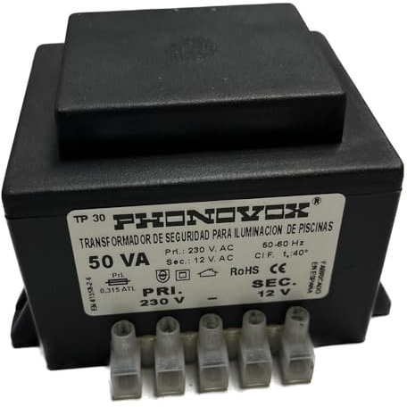 Transformador Pool 50VA 230/12V 50-60Hz. IP-00 Regleta TP31050 PHONOVOX