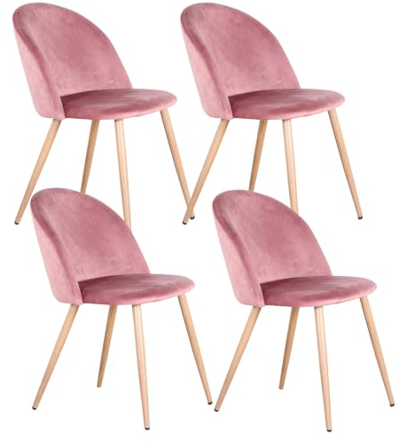 Uderkiny 4er-Set Esszimmerstuhl, Esszimmerstuhl aus Samt, Frisierstuhl, Samtstoff, Eisenbeine mit Holzmaserung, Geeignet für Büro/Café/Küche/Wohnzimmer/Esszimmer/Schlafzimmer(Rosa,4)