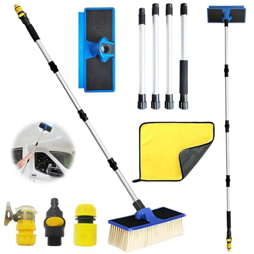 BOUFEIDA Spazzola telescopica per lavaggio auto, con manico telescopico, in alluminio, nero, medio, per auto, camion, autobus, furgoni, camper, pannello solare, rivestimento per casa, pulizia della