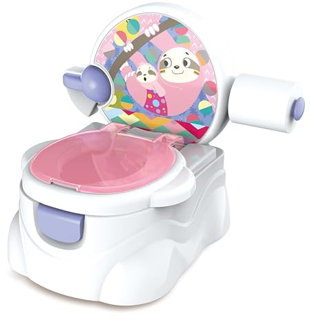GalPat Baby Orinal Bebé 3 en 1 - Inodoro niños con música cuando cae orina - Incluye reductor de WC - Porta rollos de papel - Simulador de Cisterna - Recipiente extraíble (ROSA)