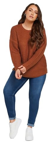 Yours Curve Brown Rust Waffle Knit Jumper - Women's - Plus Size Curve