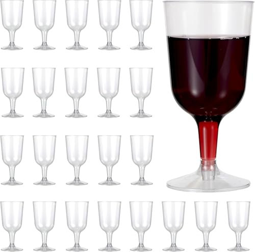 Copas de Vino Plastico, 20pcs Copas Vino Plastico, Reutilizables Copas Plastico Duro, Copas de Vino Plastico para Bodas, Cumpleaños, Fiestas, Eventos, Picnic, Camping (11 x 6,5 cm, Transparente)