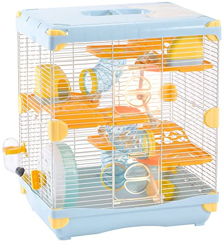 Hamster Cage 3 Layers BLUE Spacious Tray Design Easy to Clean Breathable Easy to clean Size 14.17”(W) X10.63(L) X16.73(H) Suitable for small hamsters under 3 inches