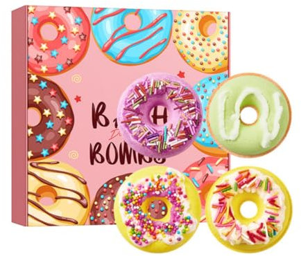 Badebomben Frauen Geschenkset,4 Stück Krapfen Badekugeln,Badebomben für Frauen,Freundin, Perfektes Valentinsgruß Geburtstags Weihnachts Geschenke