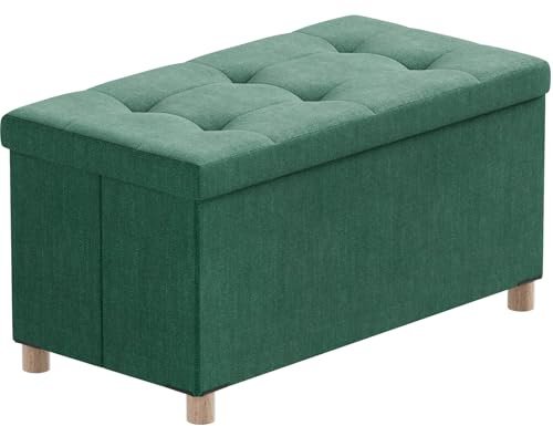 BRIAN & DANY Puff Almacenaje, Baul Almacenaje Dormitorio, Banco Almacenaje con Pies de Taburete, Verde Oscuro, 76 x 38 x 38 cm
