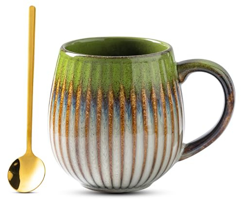 Tvvtuww Coffee Mug, Porcelain 17 oz Large Tea Coffee Cup for Office and Home, Big Mug for Women, Men, Microwave Dishwasher Safe, Ink Wash Green