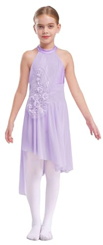 JEATHA Girls Lyrical Dance Costume Ballet Dance Dress Skirt Gymnastic Leotard Figure Skating Ballerina Dancewear Light Purple 9-10 Years
