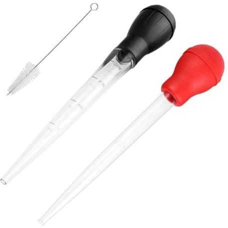 2 pezzi Baster di tacchino, pollo, tacchino, pollame, carne, barbecue, siringa tubo, utensili da cucina, pollo, tacchino, pollame, carne, barbecue, sapore alimentare (nero e rosso)