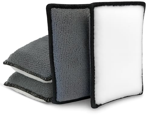 CA Detailing Almohadilla de lavado interior – Paquete de 4 esponjas de limpieza de doble cara para detalles interiores profundos – Seguro en cuero, vinilo, plástico – Estropajo reutilizable para