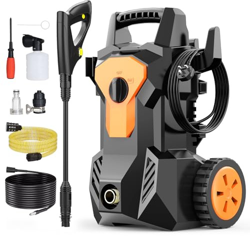 Powerful Electric Pressure Washers 1600W 140Bar 420L/h Protable Power Washer with Adjustable Nozzle, Outlet Hose and Inlet Hose Jet Washer with Foam Cannon for Patio Car Garden Driveway Fences