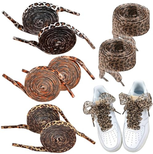 oooaooo 4 par skoband, skosnören leopard, skosnören, satin, skosnören, spets, fashionabla breda leoparder för sneakers och fritidsskor, moderna accessoarer
