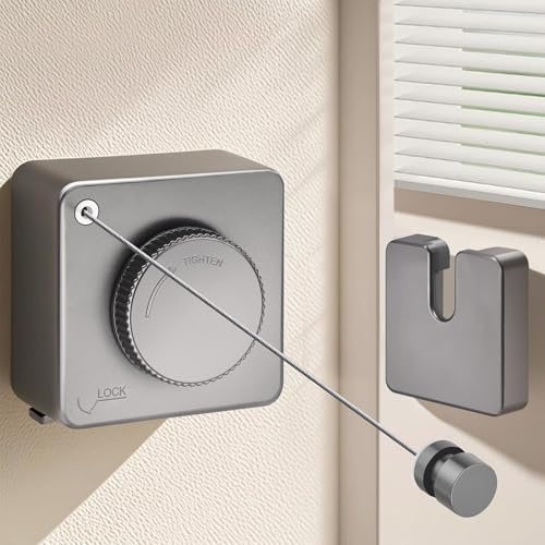 LIVEHITOP Stendibiancheria Retrattile, Corda Stendino da Parete Anti-Cedimento Acciaio Inossidabile Filo per Bucato 4.6M Regolabile Interni Esterno (Grigio)