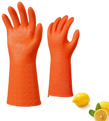 VGO Guanti riutilizzabili resistenti agli agenti chimici,facili da indossare e da togliere,antiaderenti,resistenti da-10℃ a 100℃,5X più durevoli,3X più spessi per uso industriale(TP1117,Arancione,XL)