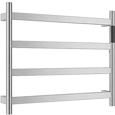 Toallero eléctrico de 4 Barras, de Acero Inoxidable 304, para Montaje en Pared, con Temporizador, para radiador de baño (enchufable, Color Plata cepillada)