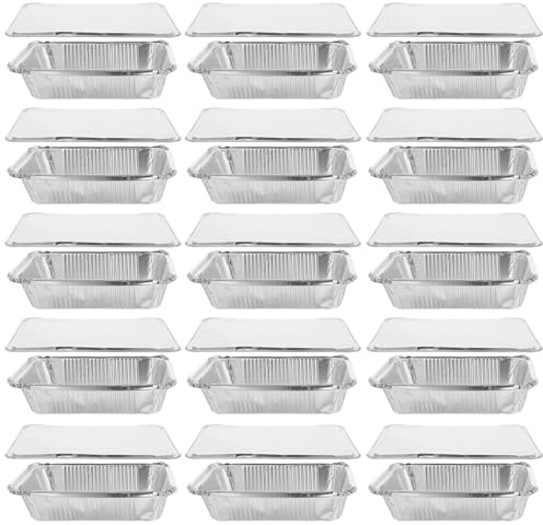 DIYEAH 25 Piezas Unidades Bandejas Aluminio con Tapa Capacidad Resistentes y Desechables para Barbacoa Camping Horno y Transporte de Alimentos