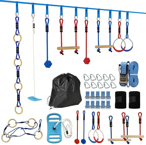 AIYAPLAY Ninja hinderbana för barn 10 m belastning 100 kg Slackline och bärväska, utomhus lekutrustning för flickor och pojkar, enkel installation, flerfärgad