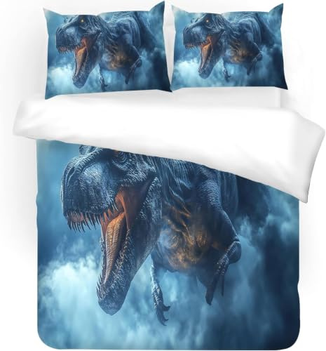 Tyrannosaurus Rex Enkelt påslakan stora djur sängkläder set ultrasoft allergivänliga mikrofiber påslakan 135 x 200 cm med dragkedja påslakanset innehåller 2 örngott för tonåringar vuxna b.2808