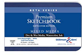 Stillman & Birn Beta Series Softcover Sketchbook, 5.5 x 3.5, 270 GSM (Extra Heavyweight), White Paper, Cold Press Surface