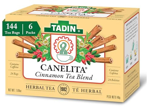 Tadin Cinnamon Tea Blend, Herbal Tea, Contains Caffeine, 24 Tea Bags Per Box, Pack of 6