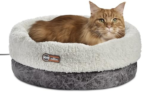 K&H Pet Products Heated Cat Bed Indoor, Thermo-Snuggle Cup Bomber Soft Heated Pet Bed for Large Indoor Cats and Small Dogs, Machine Washable, Waterproof Heated Pad, Safety Listed - 18 X 14in Gray