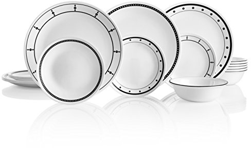 Corelle 18-Piece Dinner Set, Black and White Service for 6, Chip Resistant Dinnerware, Includes 26cm Dinner Plates, 17cm Salad/Side Plates and 530ml Soup/Cereal Bowls