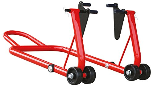 RZ TOOLS – Caballete para Moto Delantero y Trasero, Soporte Elevador Universal con 4 Ruedas Desmontables y Sistema de 2 Garras, Apto para Basculante y Rueda Delantera - Soporta 200KG