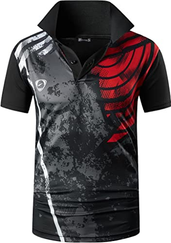 jeansian Herren Summer Sportswear Wicking Breathable Short Sleeve Polo T-Shirts Tops LSL252 Black L