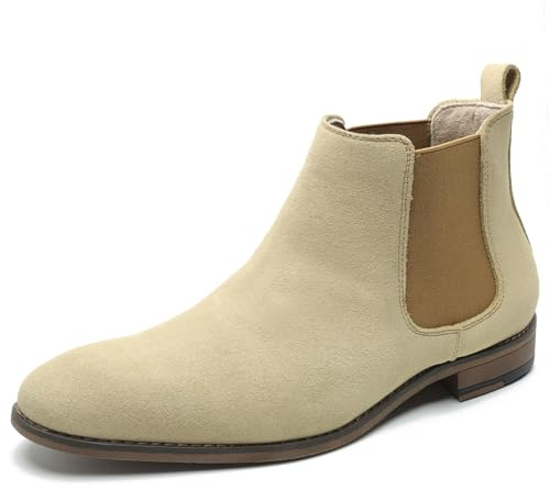 Cestfini Chelsea Boots Men Classic Elastic Dress Boots Casual Men's Leather Chelsea Ankle Boots E05-CAMEL-12
