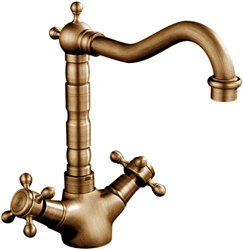 HomeLava Wasserhahn Antik Messing Waschtischarmatur Bad Mischbatterie Zwei Griffe Armatur Badezimmer