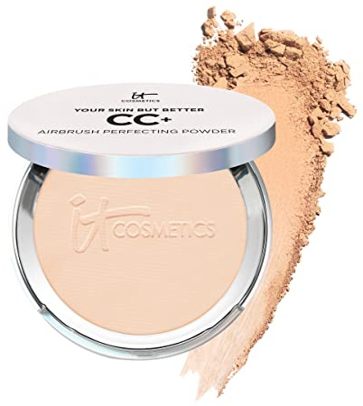 IT Cosmetics CC+ Airbrush Perfecting Powder Foundation (Light) - Sheer to Full Coverage Pressed Powder, Blurring Pores & Dark Spots, Anti-Aging Face Makeup, Collagen & Niacinamide - 0.33 oz