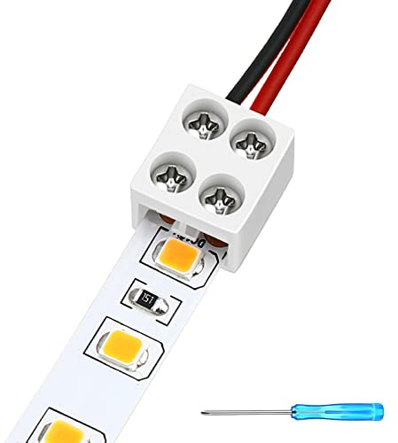 50 Pack Solderless led Strip Tape connectors Tighten Screw Terminal Blocks 2 Pin 8mm Connector Screwdriver Wire to Connector 5v 12v 24v Monochrome LED Low Voltage Strip Decorative Finishing 2P8MM