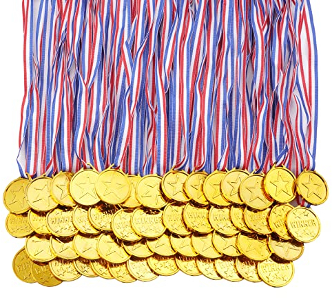 Flintronic Medaglie per Bambini, 52 Pezzi con Nastri al Collo, Bomboniere per Giochi e Feste di Sport Scolastico