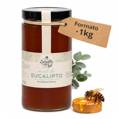 L'Abella Mel | Miel de Eucalipto 100% Natural y Pura | Miel Pura de Abeja Española Sin Pasteurizar Ni Aditivos | Recolección Manual Directa del Apicultor | Apicultura Familiar | 1 kg