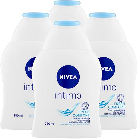 Nivea Färsk komfort intim rengöringsmedel med äkta aloe och mjölksyra mild uppfriskande formel med naturliga ingredienser Vit te doft utan alkalisk tvål och färgämnen - 4 250 ml flaskor