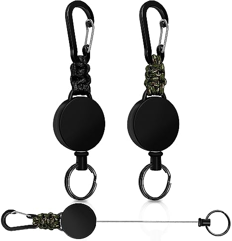 Llavero extensible 2PC cordón de identificación llavero retráctil con cuerda de alambre de acero de 60 cm soporte para tarjetas de identificación extensible con mosquetón (negro+verde)