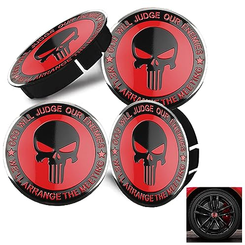 LONGHAO 4 pcs,56mm Radkappen Nabendeckel,Schädel Alufelgen Nabenkappen,Alufelgen Felgendeckel Nabenkappe,Universal Schädel Nabenkappen,Schädel Alufelgen,Compatible with 60mm Radnabenkappen,Schädel