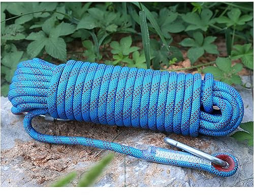 12mm Kletterseil 10M(32ft) 20M(66ft) 30M(98ft) 50M(164ft) 100M(328ft) 200M(656ft) Statisches Kletterseil Mit 2 Stahlhaken Outdoor Wandern Sicherheit Fluchtseil ( Color : Blue , Size : 12mm x 20m )