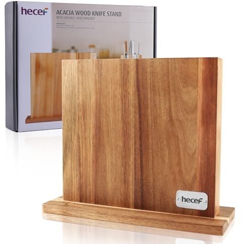 hecef Stylish Acacia Wood Kitchen Knife Holder, Double-Sided Magnetic Knife Block Without Knives, Universal Magnetic Knife Stand for Every Chef