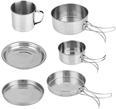 Ensemble D'ustensiles de Cuisine de Camping, 8 Pièces, Bol de Grill en Acier Inoxydable, Ensemble de Casseroles Pliantes Portables pour Pique-nique en Plein Air