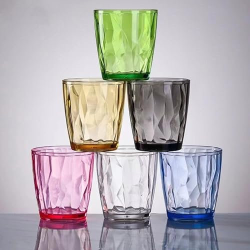 MINGZE Vasos De Plástico Acrílico, Irrompibles Apilables Colores Copas Bar Vaso De Cerveza, Para Picnic Camping Playa Fiesta Cumpleaños, Niños Para Té, Café, Leche (Juego De 6, 300ML)