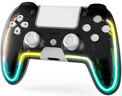 KENNEAS Kabelloser Controller kompatibel mit PS4/Pro/Slim, Transparentes Gamepad mit RGB-Licht, Großer 800-mAH-Akku für 12 Stunden Spielzeit, 6-Achsen-Gyro-Sensor