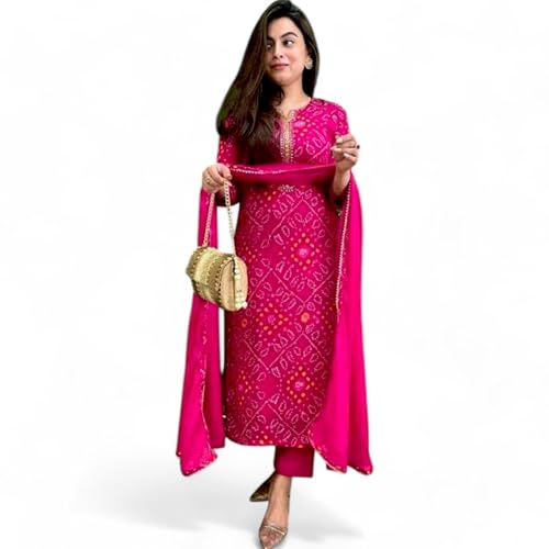 RangMahal Pantalon Kurta en rayonne brodée avec ensemble Dupatta pour femme