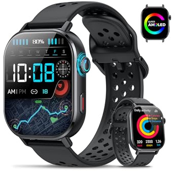 Militär Smartwatch Herren mit GPS, 2.06'' AMOLED Display Smart Watch mit Telefonfunktion, Fitnessuhr für Outdoor, Herzfrequenz, Schlafmonitor, 130+Sportmodi , 5ATM Wasserdicht Sportuhr für Android iOS