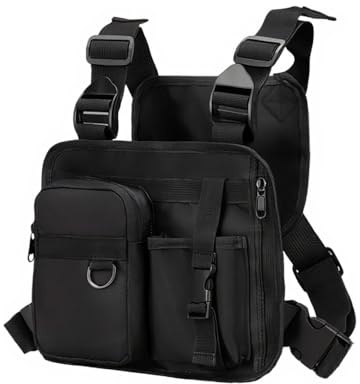 MiOYOOW Sac de Poitrine Tactique, Sacoche de Poitrine de Sport Étanche, Pochette Gilet de Course Réglable avec Plusieurs Poches pour Randonnée, Cyclisme, Chasse, Pêche, Excursion