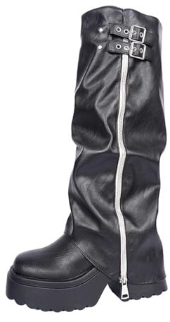 Generisch 2026 Botas altas hasta la rodilla de moda con puntera puntiaguda correas con hebilla, suela de plataforma gruesa para mayor comodidad en invierno